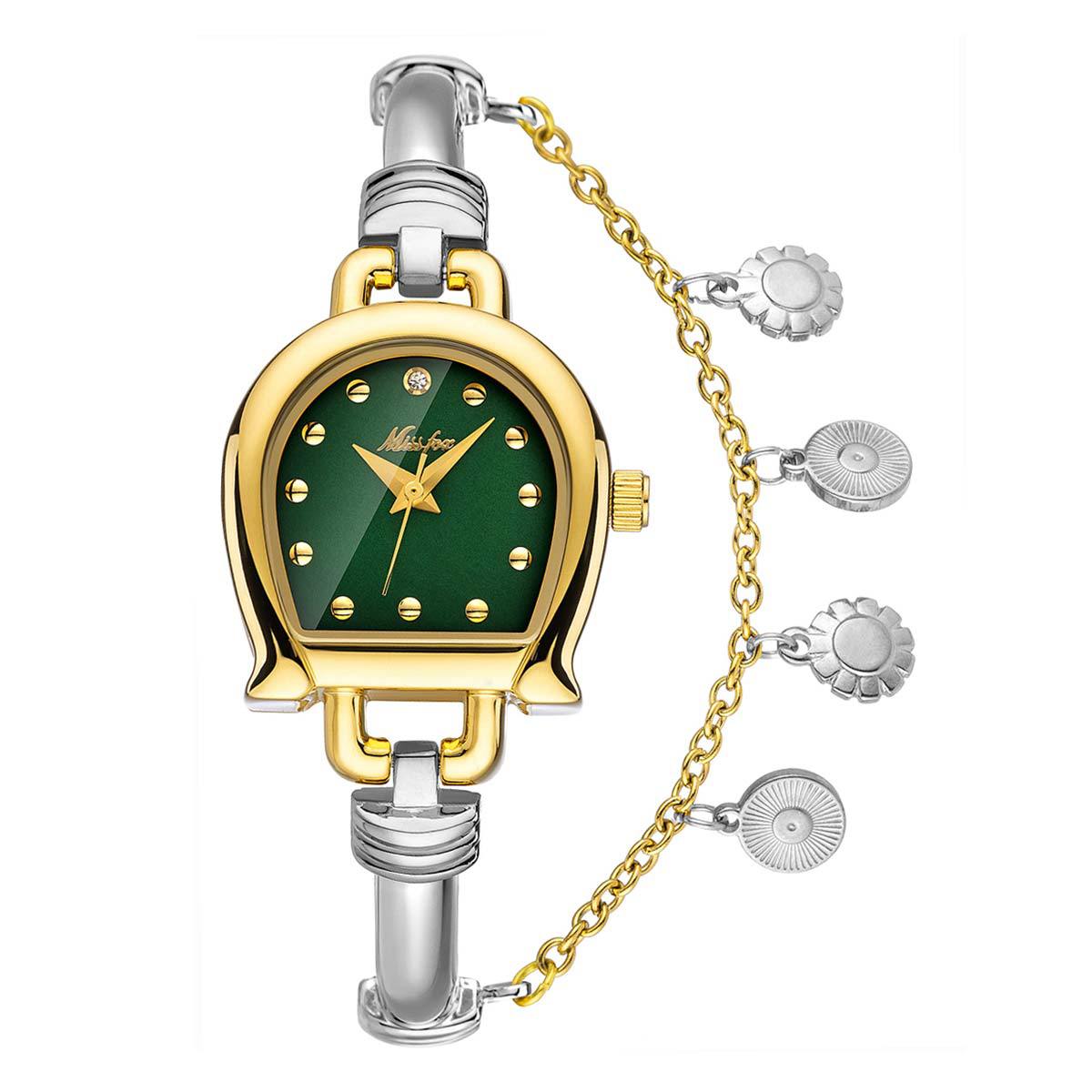 U Charm Watch (Gold Green Sliver)