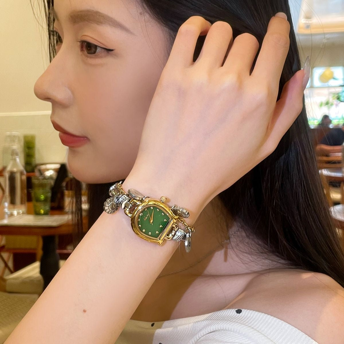 U Charm Watch (Gold Green Sliver)