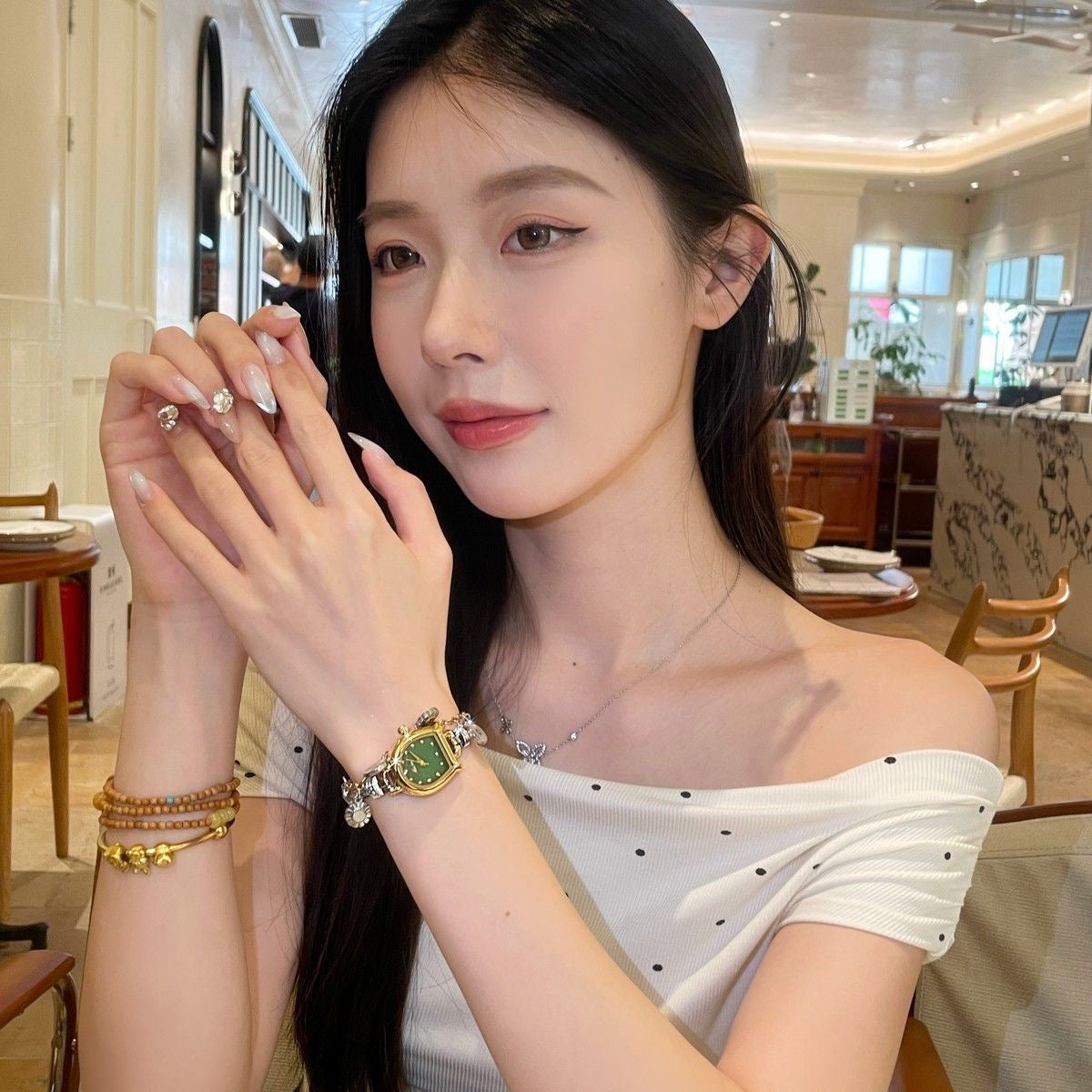 U Charm Watch (Gold Green Sliver)