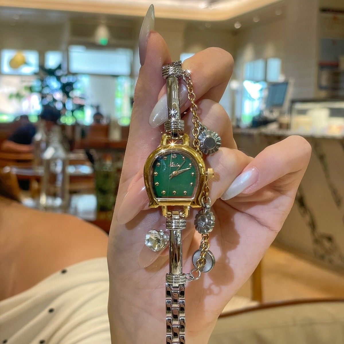 U Charm Watch (Gold Green Sliver)